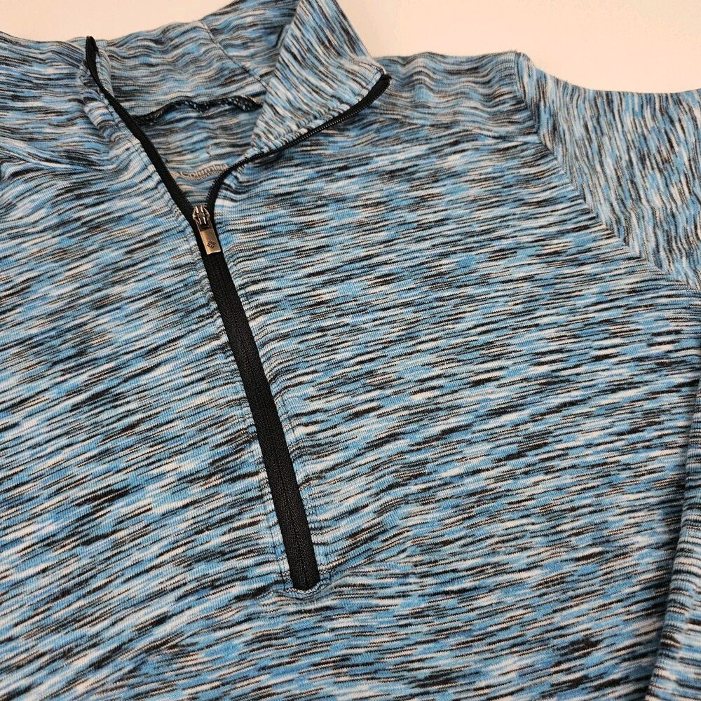 Columbia Womens L Hoodie Quarter Zip Pullover Blue Space Dye Long Sleeve